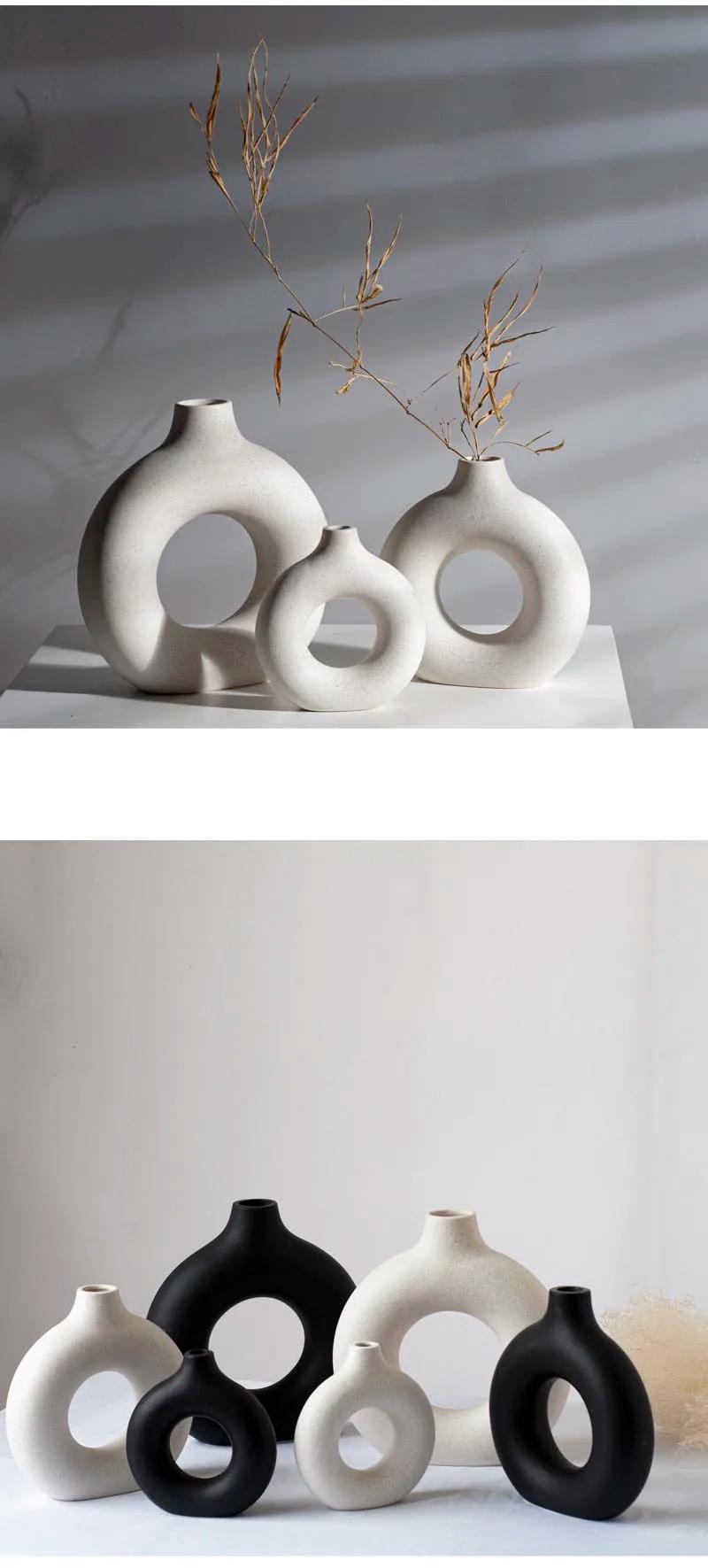 Vase קרמיקה חלולה עגול vase סופגניות nordic אמנות pampas דשא בית קישוט אביזרים למשרד סלון עיצוב פנים