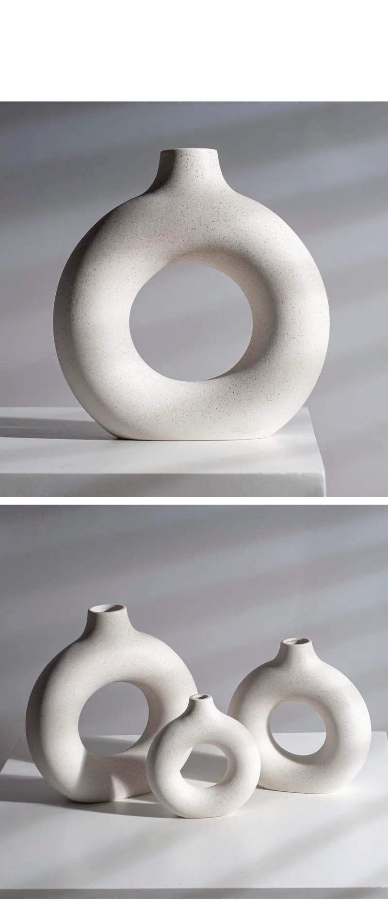 Vase קרמיקה חלולה עגול vase סופגניות nordic אמנות pampas דשא בית קישוט אביזרים למשרד סלון עיצוב פנים