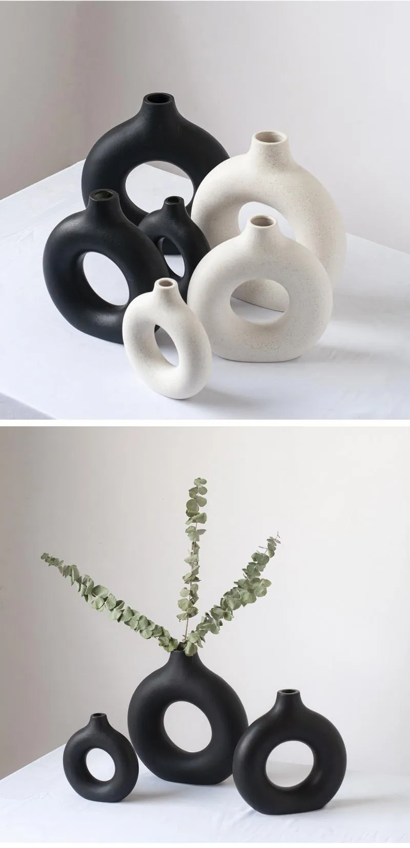 Vase קרמיקה חלולה עגול vase סופגניות nordic אמנות pampas דשא בית קישוט אביזרים למשרד סלון עיצוב פנים